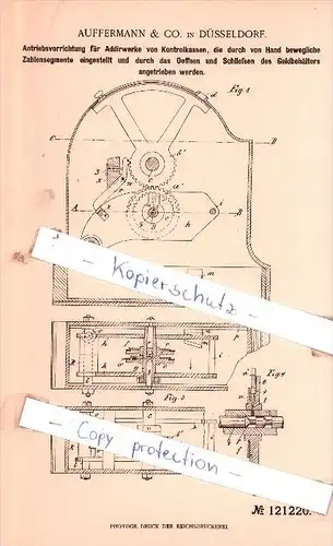 Original Patent  - Auffermann & Co. in Düsseldorf , 1898 ,  Addirwerke von Kontrollkassen !!!