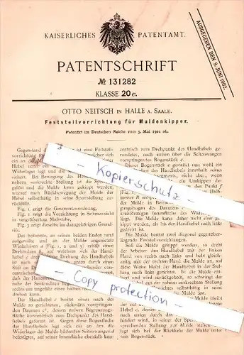 Original Patent  - Otto Neitsch in Halle a. Saale , 1901 , Feststellvorrichtung für Muldenkipper !!!
