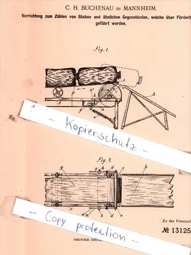 Original Patent  - C. H. Buchenau in Mannheim , 1901 , Vorrichtung zum Zählen von Säcken !!!