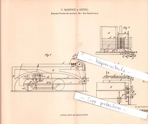 Original Patent  - G. Bassenge in Leipzig , 1901 , Doppelfadenbrecher für Selfaktoren !!!