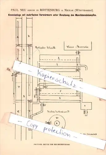 Original Patent  -  Paul Neu senior in Rottenburg a. Neckar , Württemberg , 1881 , !!!