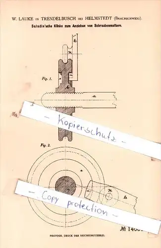 Original Patent  - W. Lauke in Trendelbusch bei Helmstedt , Braunschweig , 1880 , !!!