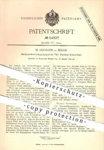 original Patent - M. Hermann , Berlin , 1890 , Schaustellungsapparat für Zauberkünstler , Zauberer , Magier , Künstler !