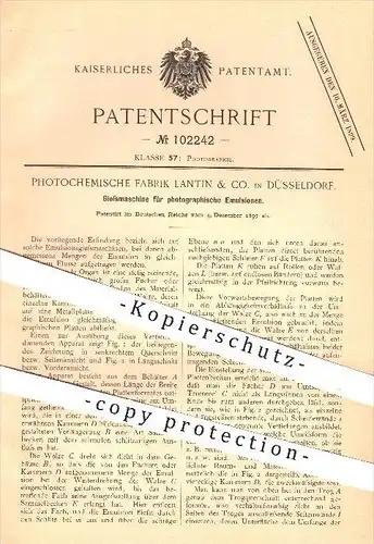 original Patent - Photochemische Fabrik Lantin & Co. , Düsseldorf , 1897 , Gießen von fotografischer Emulsion , Fotograf