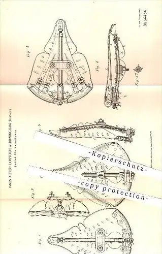 original Patent - James A. Lamplugh , Birmingham , England , 1885 , Sattel für Velocipede , Velociped , Fahrrad , Rad !!