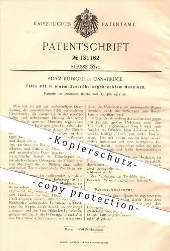 original Patent - Adam Rüdiger in Osnabrück , 1901 , Flöte mit Mundloch im Querrohr , Flöten , Musikinstrumente !!