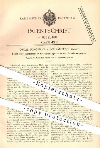original Patent - Oskar Junghans in Schramberg , 1900 , Geschwindigkeitsmesser mit Reibradgetriebe , Tacho , Tachometer