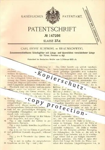 original Patent - C. E. Susemihl , Braunschweig , 1903 , Schutzgitter für Türen und Fenster , Tür , Fenster , Fensterbau