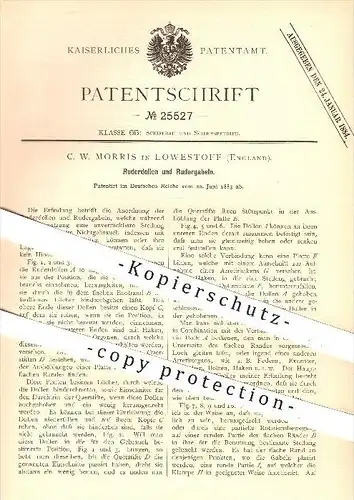 original Patent - C. W. Morris , Lowestoff , England , 1883, Ruderdollen u. Rudergabel , Ruder , Rudern , Schiffe , Boot