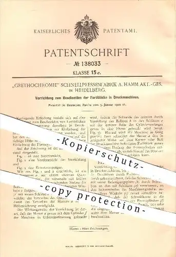 original Patent - Grethochromie Schnellpressenfabrik A. Hamm AG , Heidelberg , 1902, Farbblock in Druckmaschinen , Druck