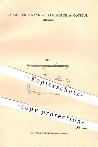 original Patent - Adolf Dintelmann und Karl Müller in Cottbus , 1901 , Schuhsohle , Schuh , Schuhe , Schuster , Leder !!
