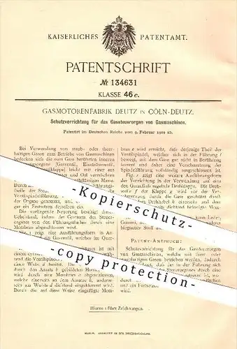 original Patent - Gasmotorenfabrik Deutz in Köln - Deutz , 1902 , Schutz für das Gassteuerorgan von Gasmaschinen , Motor