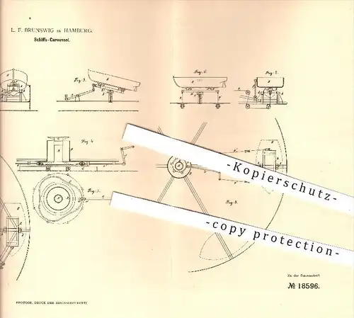 original Patent - L. F. Brunswig , Hamburg , 1881 , Schiffs - Karussell , Rummel , Jahrmarkt , Schiff , Freizeit , Sport