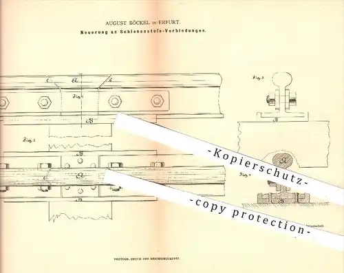 original Patent - August Böckel in Erfurt , 1882 , Schienenstoß - Verbindungen , Schienen , Eisenbahn , Eisenbahnen !!