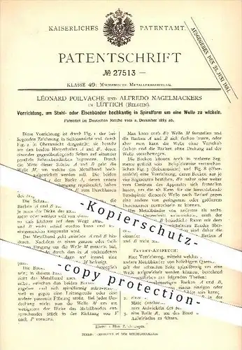 original Patent - Léonard Poilvache , Alfredo Nagelmackers , Lüttich , Belgien , 1883, Wickeln von Stahl- o. Eisenbänder
