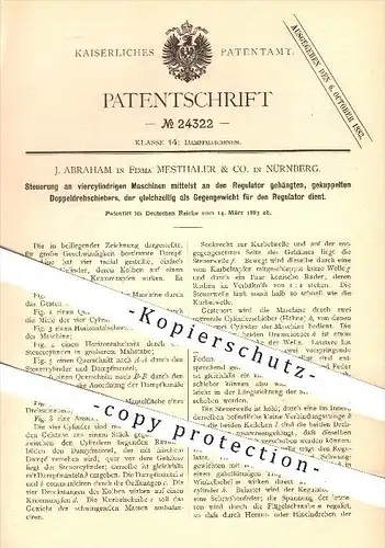 original Patent - J. Abraham , Mesthaler & Co. in Nürnberg , Steuerung an vierzylindrigen Maschinen , Motor , Motoren !!