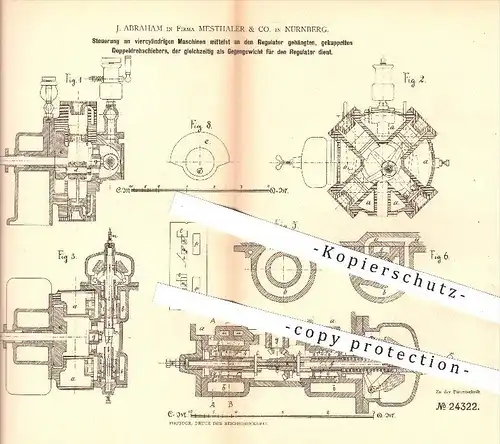 original Patent - J. Abraham , Mesthaler & Co. in Nürnberg , Steuerung an vierzylindrigen Maschinen , Motor , Motoren !!