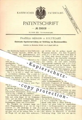 original Patent - Fratelli Hérion in Stuttgart , 1886 , Elektrische Signalisiervorrichtung , Signal , Eisenbahnen !!!