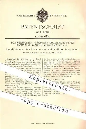 original Patent - Schweinfurter Präzisions - Kugellager - Werke Fichtel & Sachs , Schweinfurt , 1900, Kugellager - Ring