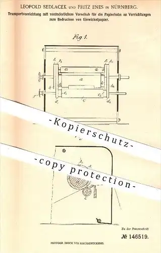 original Patent - Leopold Sedlacek , Fritz Enes , Nürnberg , 1902, Bedrucken von Einwickelpapier , Papier , Papierfabrik