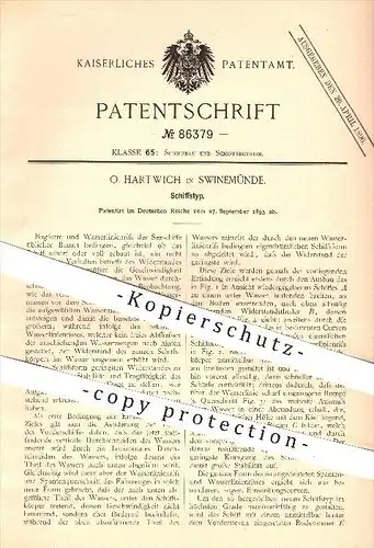 original Patent - O. Hartwich in Swinemünde , 1895 , Schiffstyp , Schiff , Schiffe , Schiffbau , Seeschiffe , Werft !!!