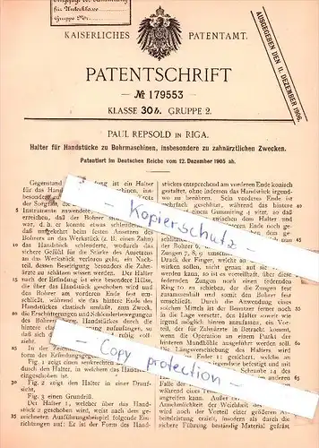 Original Patent - Paul Pepsold in Riga , 1905 , Halter für Handstücke zu Bohrmaschinen !!!