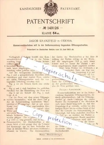 Original Patent - Jakob Kranzfeld in Odessa , 1903 , Konservenblechdose  !!!