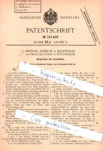 Original Patent - M. Scheuss in Eschweiler und W. Coll in Rotterdam , 1903 , Ringbecken !!!