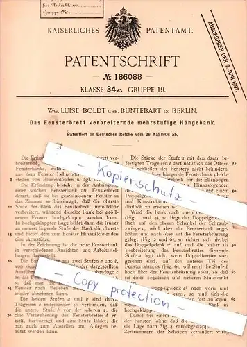 Original Patent -  Ww. L. Boldt geb. Buntebart in Berlin , 1906 , Hängebank !!!