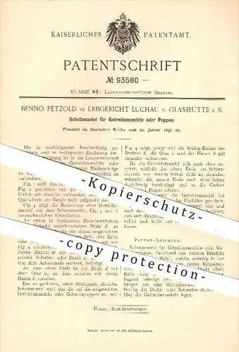 original Patent - B. Petzold , Erbgericht Luchau , Glashütte ,1897, Schutz für Getreidemandeln , Puppen , Landwirtschaft