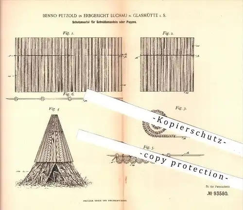 original Patent - B. Petzold , Erbgericht Luchau , Glashütte ,1897, Schutz für Getreidemandeln , Puppen , Landwirtschaft