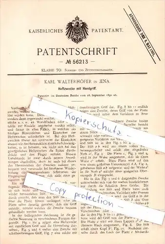 Original Patent -  Karl Walterhöfer in Jena , 1890 , Heftzwecke mit Handgriff !!!
