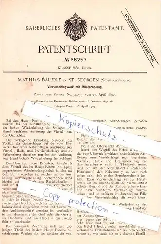 Original Patent -  Mathias Bäuerle in St. Georgen , Schwarzwald , 1890 , Uhren , Uhrmacher , Uhr !!!