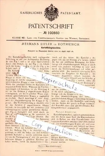 Original Patent - Hermann Eifler in Rothkirch , 1898 , Kartoffellegemaschine !!!