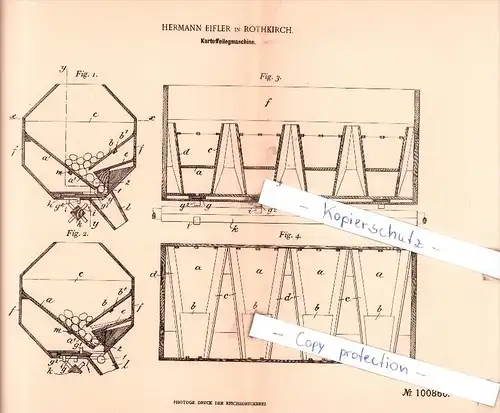 Original Patent - Hermann Eifler in Rothkirch , 1898 , Kartoffellegemaschine !!!