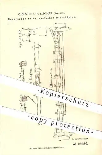 original Patent - C. G. Mossig , Siegmar , 1880 , mechanische Wirkstühle , Wirkstuhl , Strickmaschinen , Flechtmaschinen