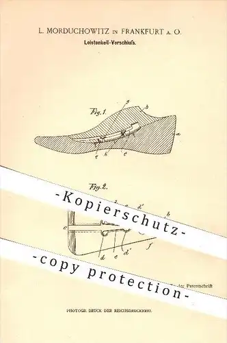 original Patent - L. Morduchowitz in Frankfurt a. Oder , 1900 , Leistenkeil - Verschluss , Schuh , Schuhe , Schuster !!!