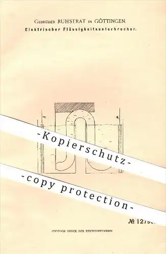 original Patent - Gebrüder Ruhstrat in Göttingen , 1900 , Elektrischer Flüssigkeitsunterbrecher , Strom , Glas , Membran