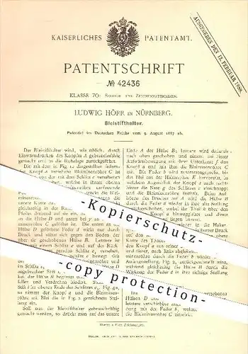 original Patent - Ludwig Hörr in Nürnberg , 1887 , Bleistifthalter , Bleistift , Stift , Stifte , Schreibmaterial !!!