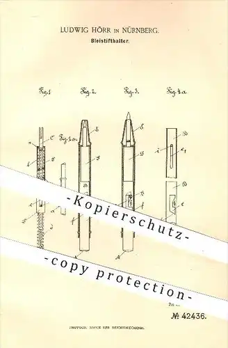 original Patent - Ludwig Hörr in Nürnberg , 1887 , Bleistifthalter , Bleistift , Stift , Stifte , Schreibmaterial !!!