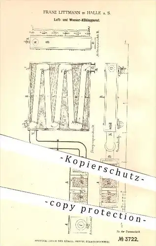 original Patent - Franz Littmann in Halle , 1878 , Luft- und Wasserkühlapparat , Kühlen , Kühlung , Kühlapparat !!!