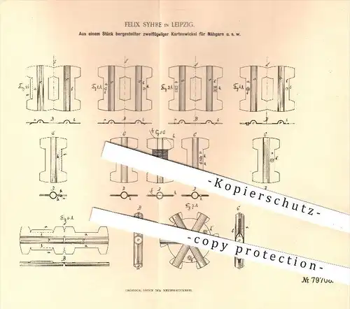 original Patent - Felix Syhre in Leipzig , 1894 , zweiflügeliger Kartenwickel für Nähgarn , Garn , Zwirn !!!