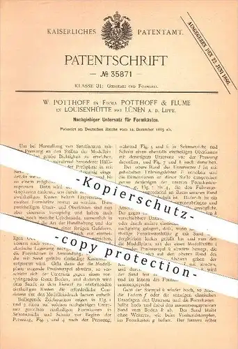 original Patent - W. Potthoff & Flume , Louisenhütte , Lünen , Lippe , Untersatz für Formkästen , Formen , Formerei !!!