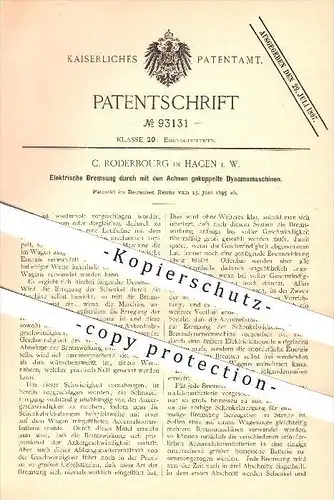 original Patent - C. Roderbourg in Hagen , 1895 , Elektrische Bremsung , Eisenbahn , Eisenbahnen , Bremsen !!!