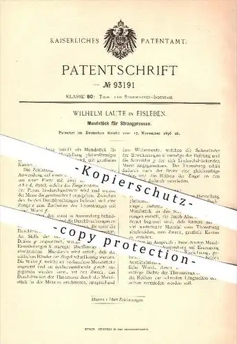 original Patent - Wilhelm Laute , Eisleben , 1896 , Mundstück für Strangpressen , Pressen , Ziegel , Dachziegel , Ziegel