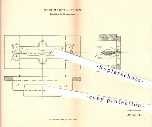 original Patent - Wilhelm Laute , Eisleben , 1896 , Mundstück für Strangpressen , Pressen , Ziegel , Dachziegel , Ziegel