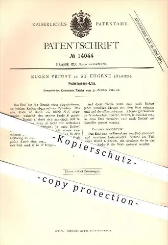 original Patent - Eugen Primat in St. Eugène , Algier , 1880 , Federmesser - Etui , Messer , Taschenmesser , Werkzeug !!