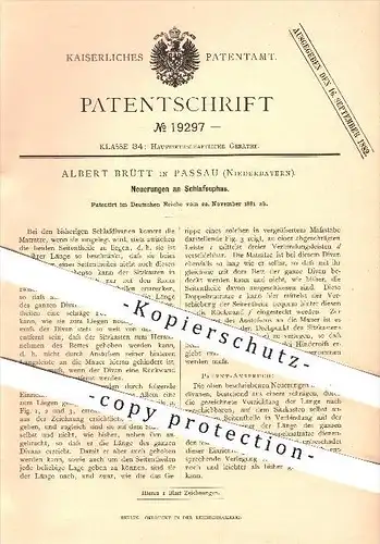 original Patent - Albert Brütt in Passau , 1881 , Schlafsofa , Sofa , Couch , Bett , Matratze , Schlafdivanen , Schlafen