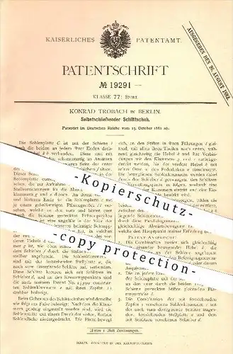 original Patent - Konrad Trobach , Berlin , 1881, Selbstschließender Schlittschuh , Schuh , Schuhe , Wintersport , Sport