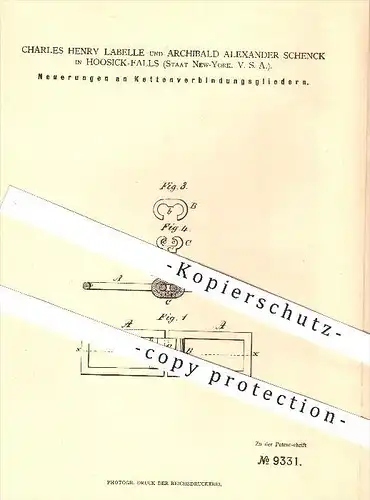 original Patent - Charles H. Labelle u. Archibald A. Schenck , Hoosick-Falls , New York , USA , 1879 , Ketten - Glieder